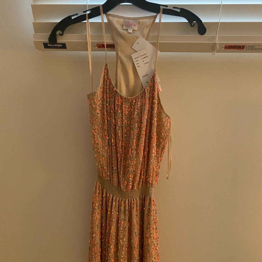 Nude and coral sequin Parker dress